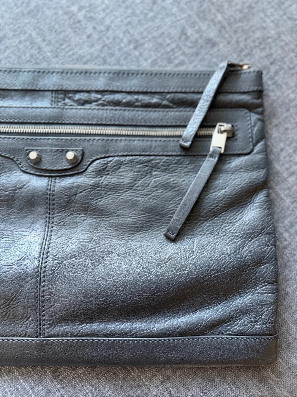 Balenciaga Gray Leather Zip Clutch